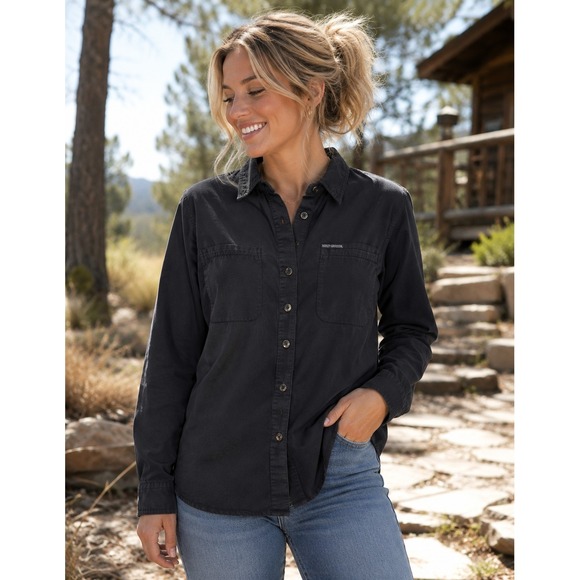 Harley-Davidson Tops - HARLEY DAVIDSON Women's Large Black Button Shirt American Legend Logo -3170